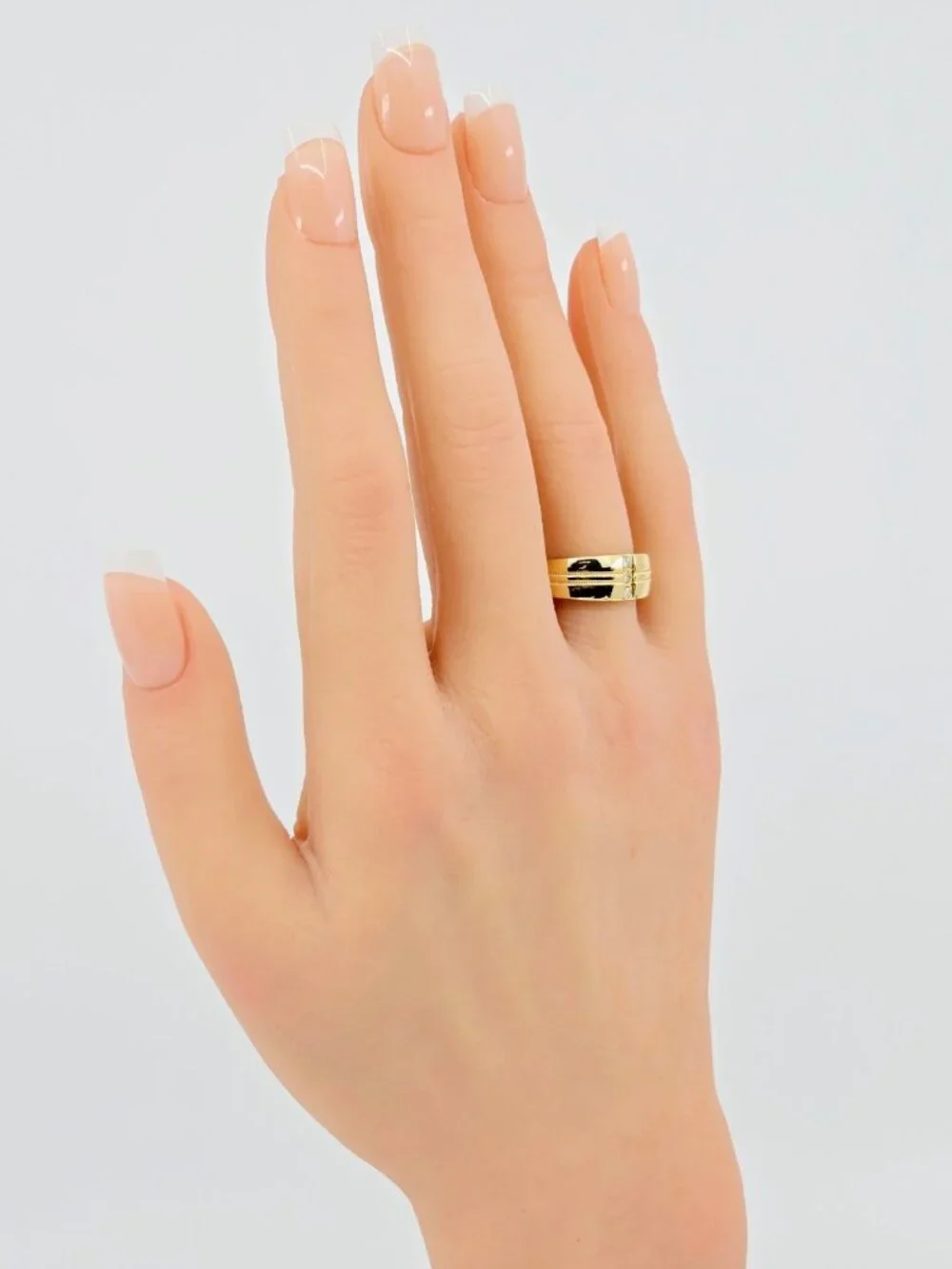 Unique 14K Solid Yellow Gold Designer Vertical Row 3 Diamond Ring Band Size 7.25